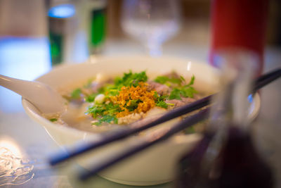 Close-up of meal served in bowl
