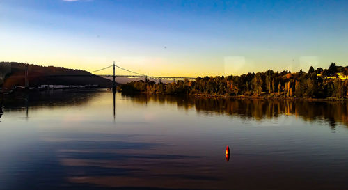 View of bridge over river during sunset