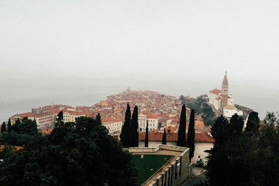 View of cityscape against clear sky