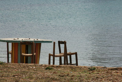 Two chairs on beach