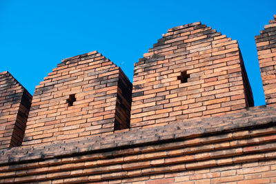 Low angle view of building against clear blue sky