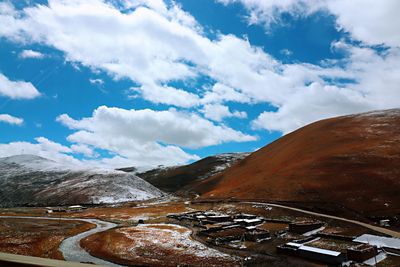 Scenic view of snowcapped mountains against sky