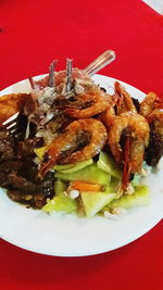 Close-up of served food on table