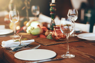 Close-up of place setting on table