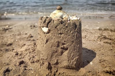 View of sand castle on beach