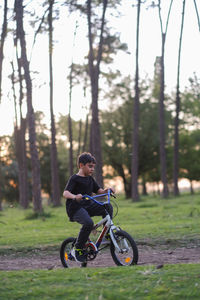 Portrait of child riding bicycle