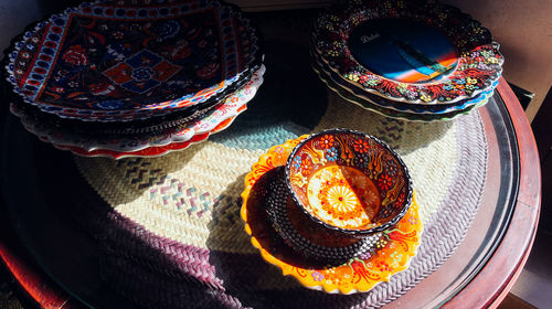 High angle view of dessert on table