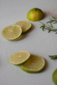 High angle view of fruits on table