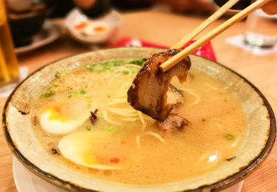 Close-up of soup in bowl