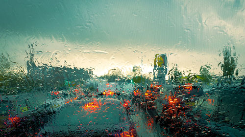 Wet glass window in rainy season