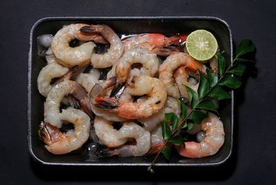 High angle view of seafood in plate