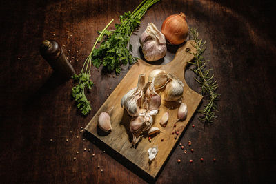 High angle view of food on table