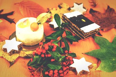 High angle view of fruits on table