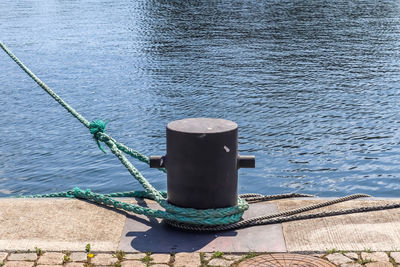 Different bollards and technical installations of vessel traffic at a port .