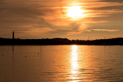 Scenic view of lake against sky during sunset