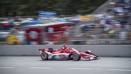 Blurred motion of vintage car