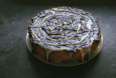 High angle view of cake on table