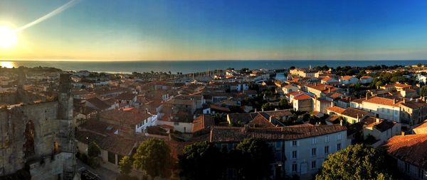 High angle view of townscape against sky in city