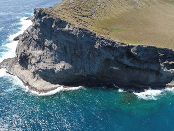 High angle view of rocks on beach