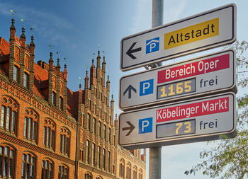 Hannover, germany, august 24., 2019, information signs for car parks and multi-storey car parks 