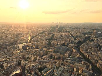 High angle view of cityscape against sky during sunset