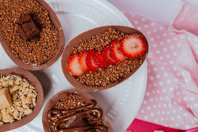 High angle view of dessert in plate on table