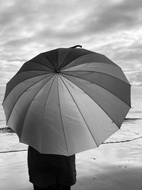 Reflection of woman holding umbrella