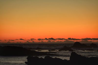 Scenic view of sea against orange sky