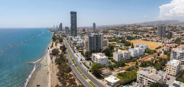 High angle view of cityscape against sky