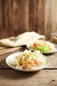 Close-up of meal served on table