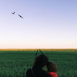 Scenic view of field against clear sky