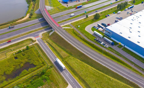 High angle view of highway in city