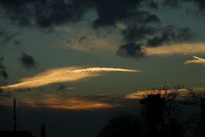 Low angle view of silhouette trees against sky at sunset