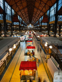 High angle view of vehicles on escalator