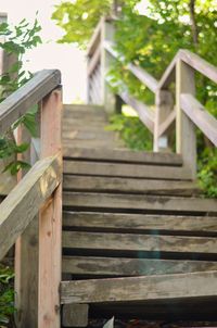 Close-up of wooden railing