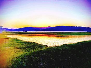 Scenic view of field against sky during sunset