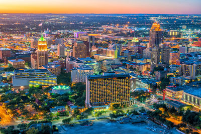 Top view of downtown san antonio in texas usa at sunset