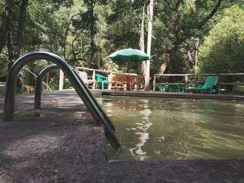 Swimming pool in park during rainy season