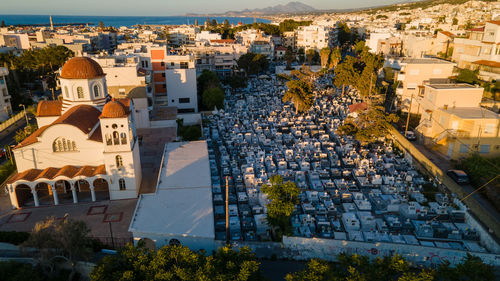 High angle view of buildings in town