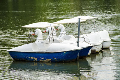 High angle view of swan moored in lake