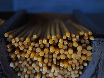 High angle view of eggs in container