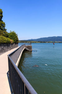 Scenic view of lake against clear blue sky