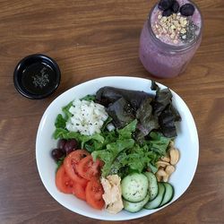 High angle view of food served in plate