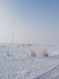 Snow covered field against sky