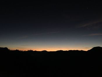 Scenic view of silhouette mountains against sky at sunset