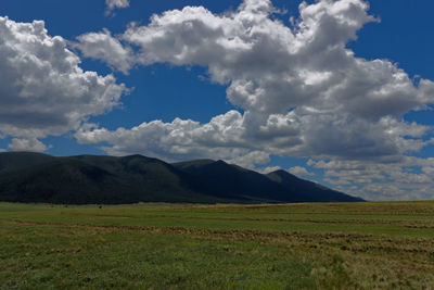 Landscape with mountain range in background