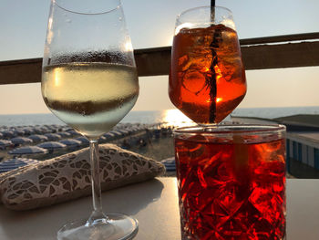 Close-up of beer glass on table