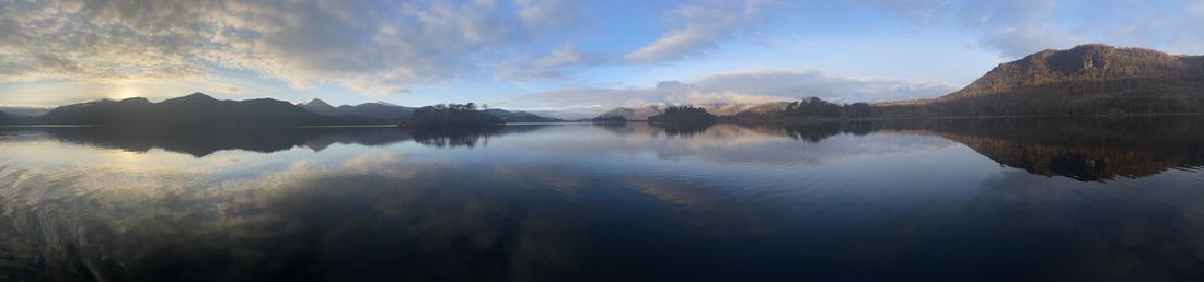 Panoramic view of lake against sky during sunset