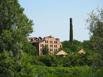 Castle by trees against sky