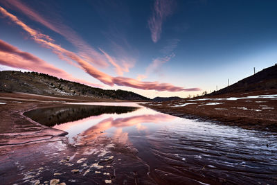 Scenic view of river against sky during sunset